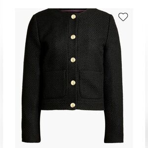 J.Crew Black Tweed lady Jacket blazer gold buttons collarless preppy Sz 8 BS928